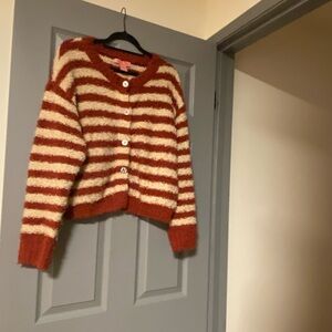 Cozy Striped Coco & Shay Rust and Cream Cardigan